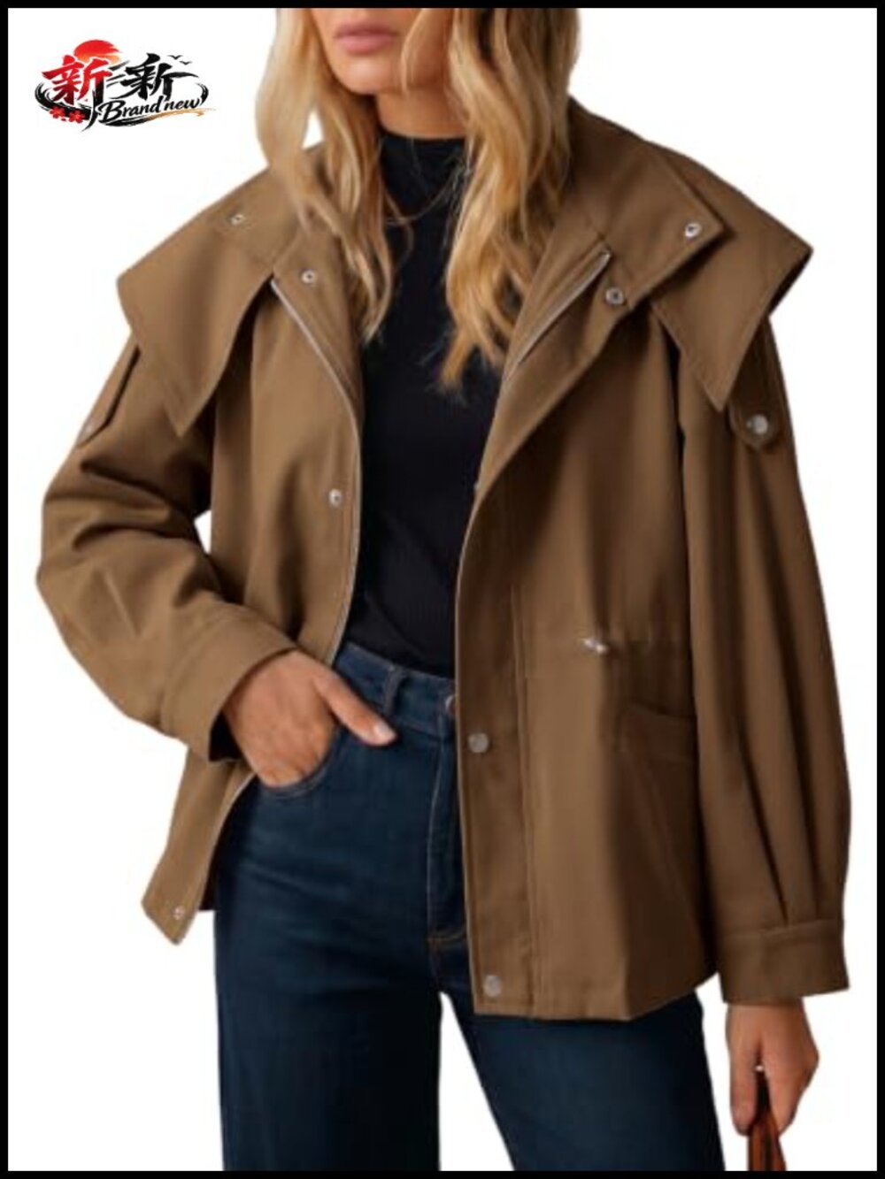 Casual Drawstring Zip Trench Coat Windproof Women's Lightweight Jacket